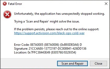 black ops cold war error code 887A0005