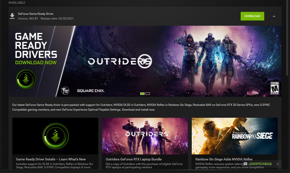 Outriders - Nvidia Game Ready Driver v465.89