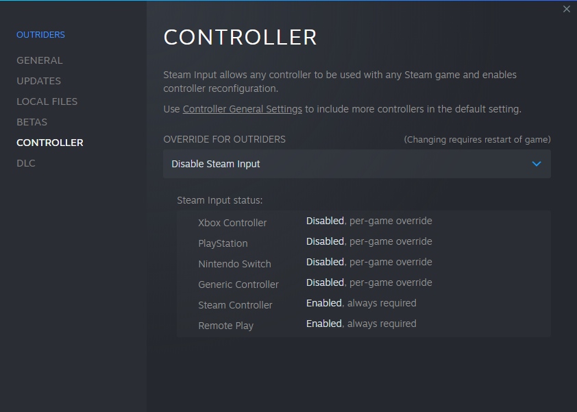 Outriders - Steam - Controller Settings