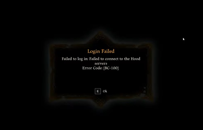 Hood Outlaws & Legends - login failed - Error code bc-100