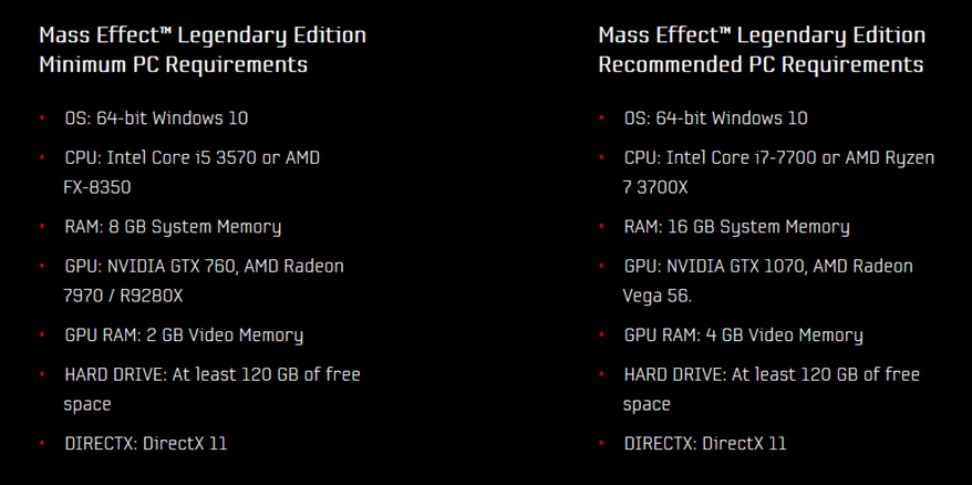 Mass Effect Legendary Edition - System requirements