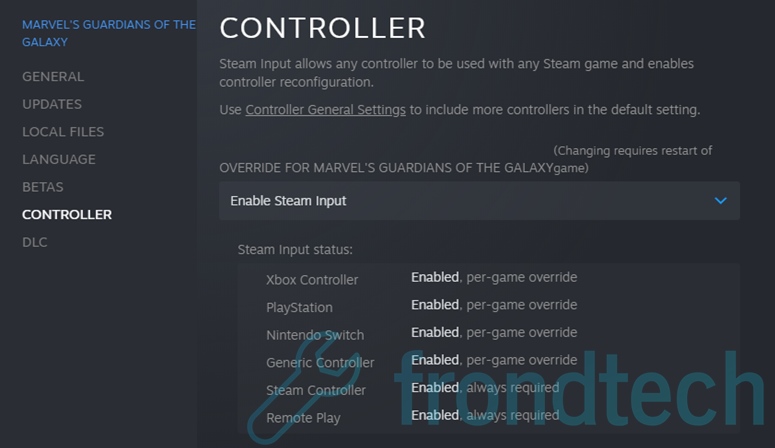 Marvel Guardians of the Galaxy - enable steam input