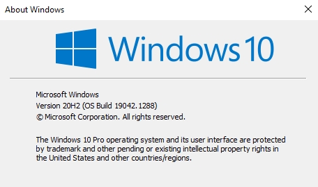 Windows 10 Version 20H2 Build 19042.1288
