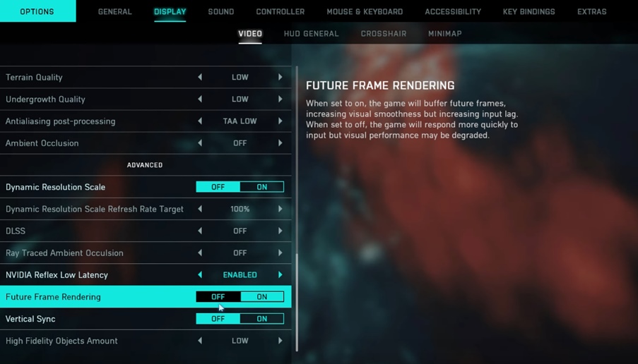 Battlefield 2042 Future Frame Rendering setting