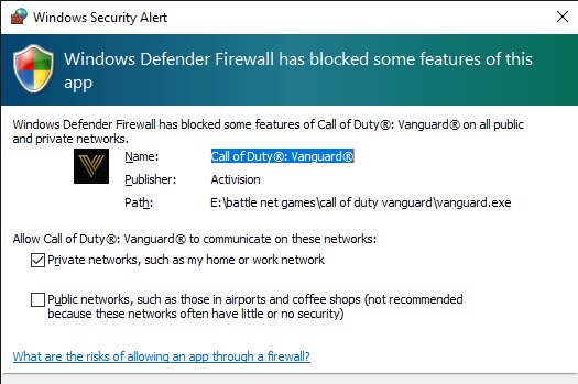 Cod Vanguard firewall block