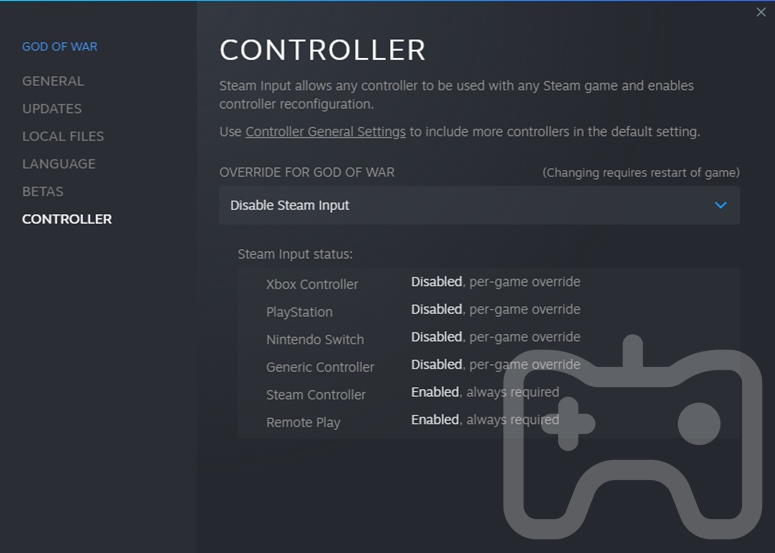 How to disable Steam input for God of War PC