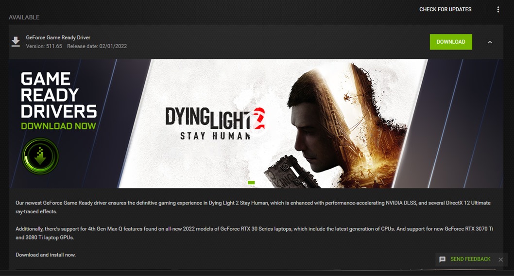 Geforce Game Ready Driver v511.65 for Dying Light 2