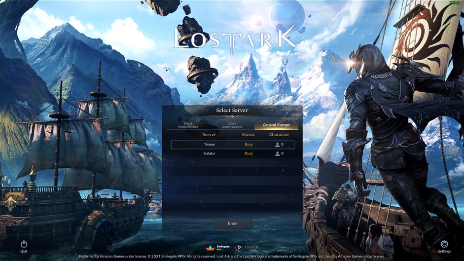 Lost Ark Server Selection Screen