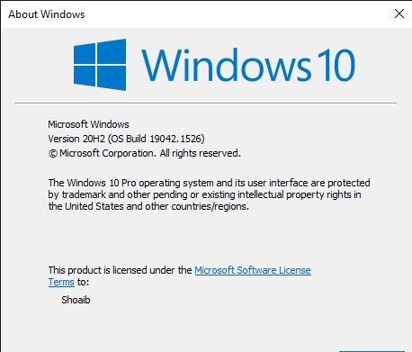 Windows 10 Version 20H2 OS Build 19042.1526