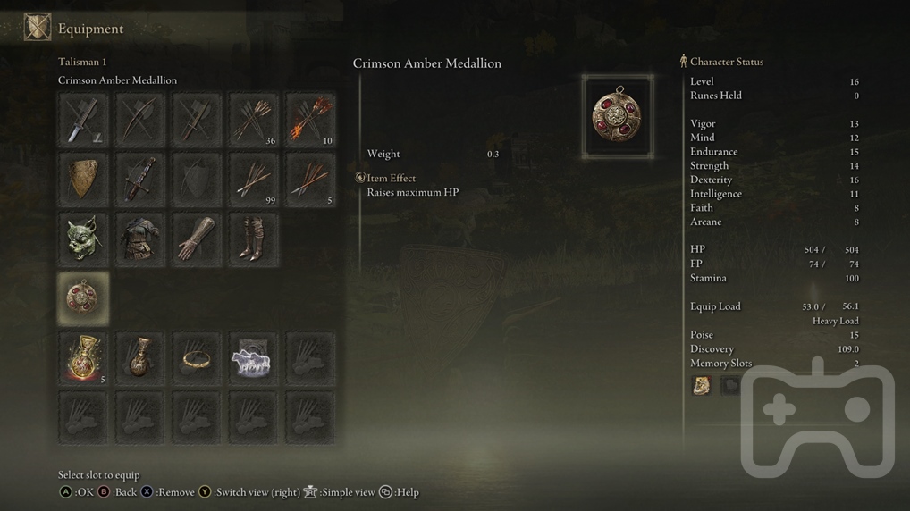 Picture showing the Talisman Slots in Elden Ring