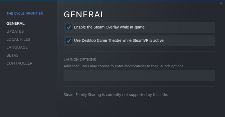 How to disable steam overlay for The Cycle Frontier