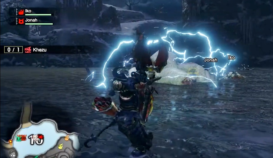 Khezu releasing a thunderbolt in Monster Hunter Rise
