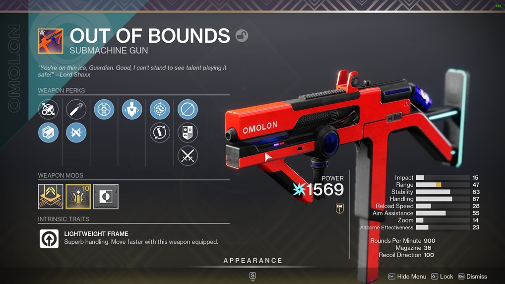 Out of Bounds SMG - Destiny 2