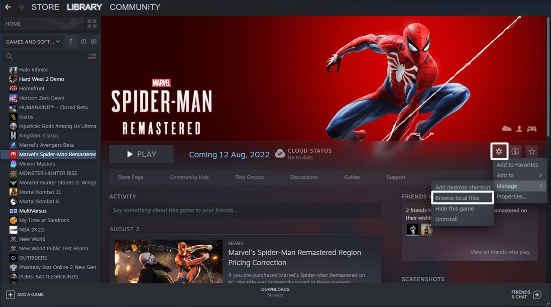 Spider-Man PC Installation and Files Location