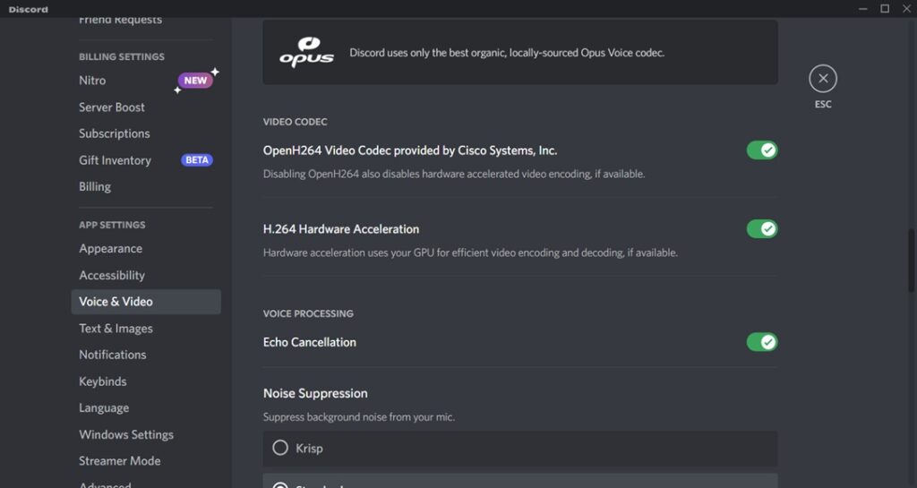 Discord Voice and Video settings