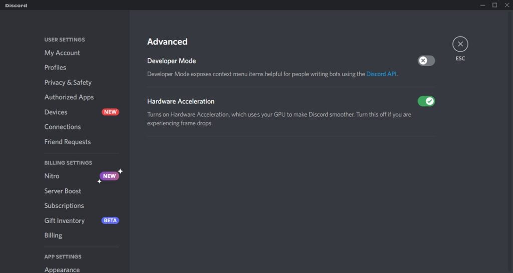 How to disable Hardware Acceleration in Discord