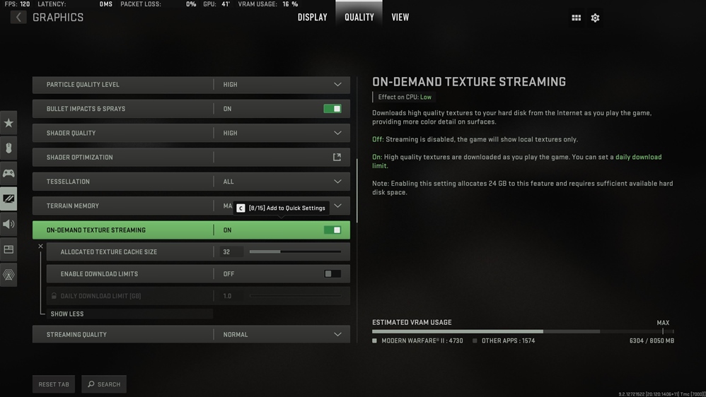 How to disable texture streaming Modern Warfare 2