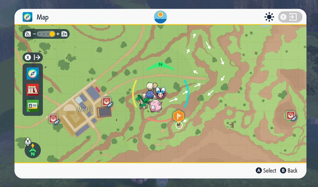 Screenshot showing the location of Flamethrower TM in Scarlet and Violet
