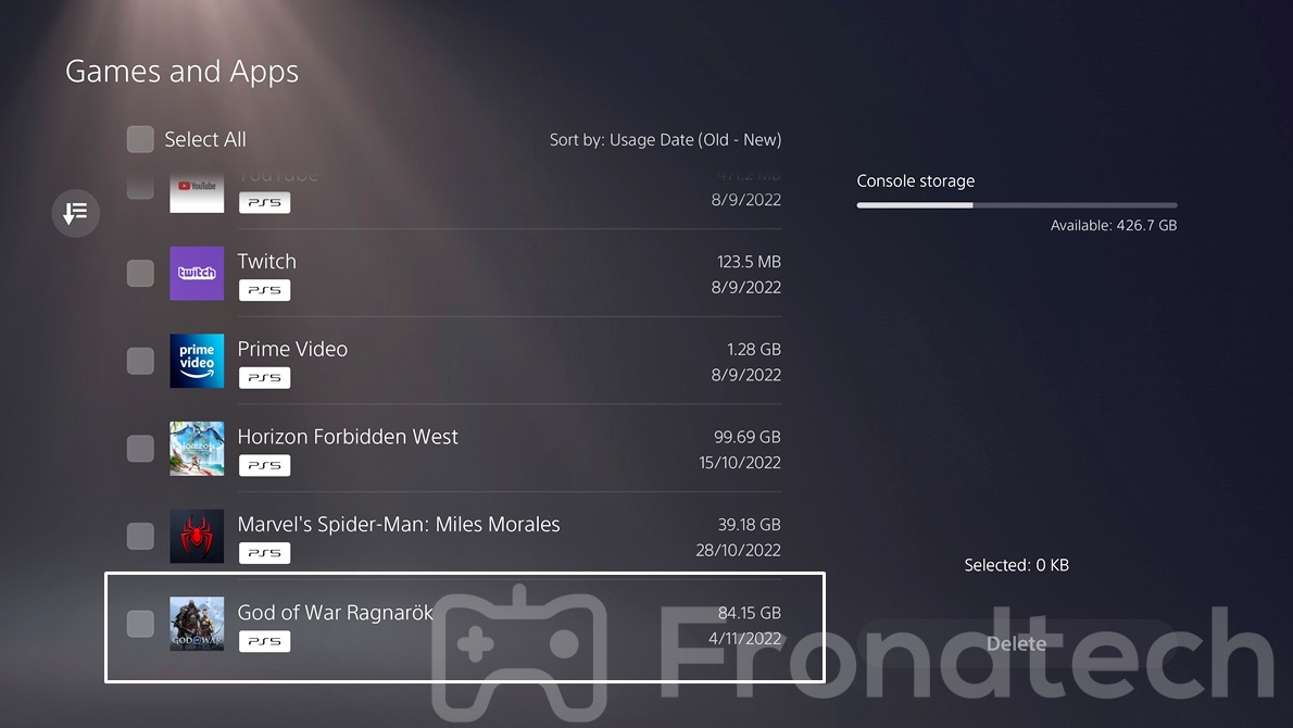 Screenshot showing the Download Size of God of War Ragnarok on PS5