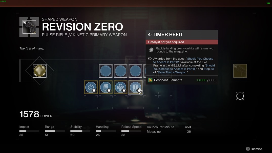 Revision Zero Catalysts in Destiny 2