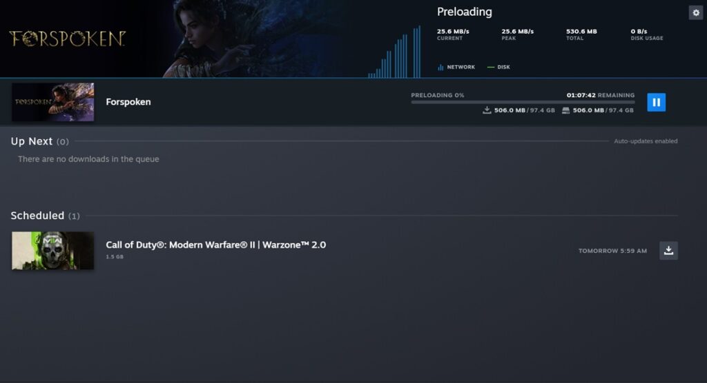 Screenshot showing the download size of Forspoken