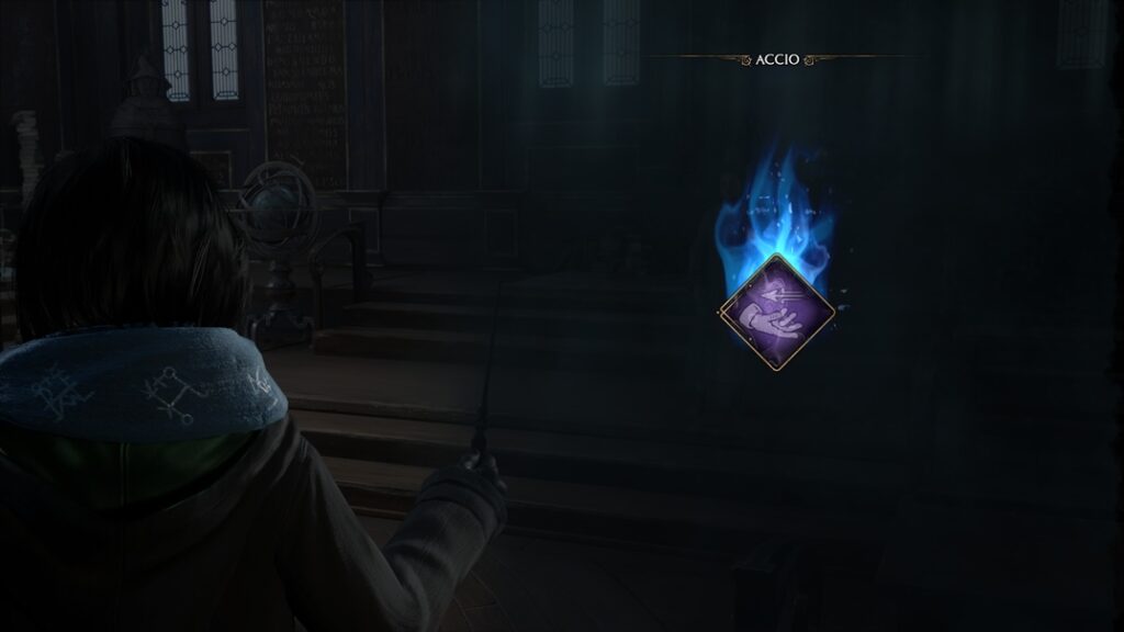 Use Accio spell to catch Flying Pages in Hogwarts Legacy