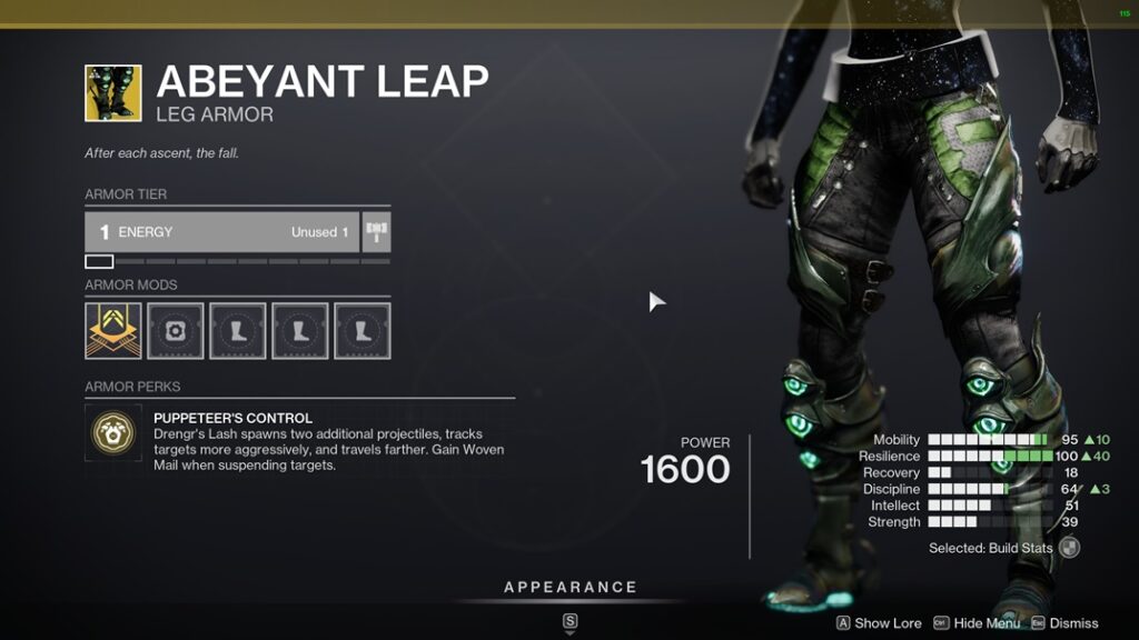 Abeyant Leap Exotic Leg Armor - Destiny 2
