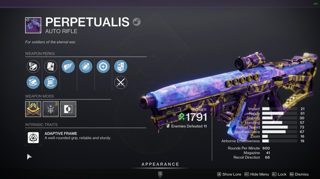 Perpetualis God Roll - Destiny 2 Lightfall