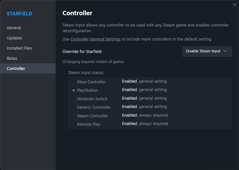 How to enable Steam Input for Starfield