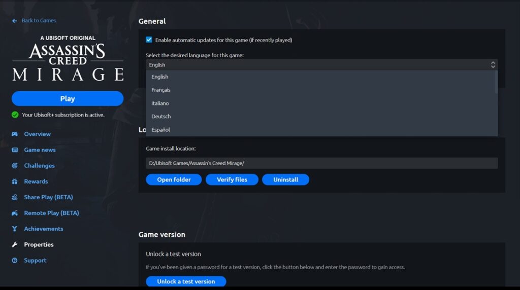 Ubisoft Scripting Language Assassin's Creed (AC) Mirage: How to change Language