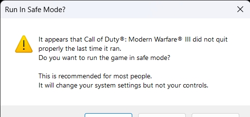 Safe Mode Bug in Modern Warfare 3